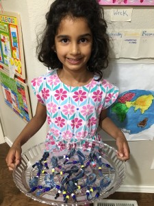 Mukta made ribbons for Denim Day to give to teachers at her school.